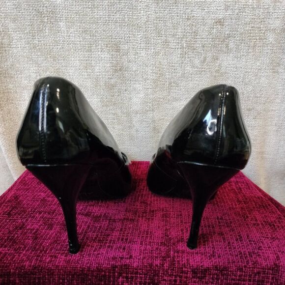Aldo Black Glossy Patent Leather Pointed Toe Pumps Size 7 - Picture 3 of 7